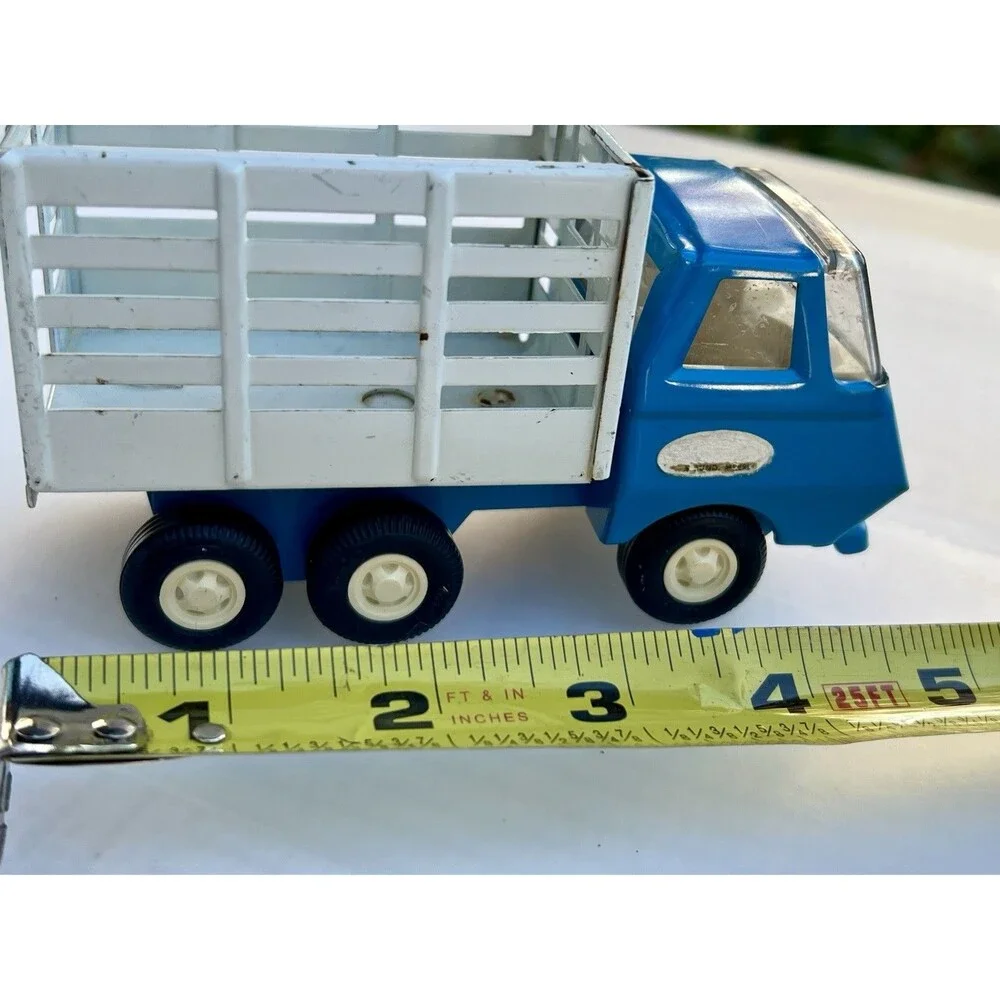 1968 Vintage Mini Tonka Farm Livestock Stake Truck Blue White Dump Bed 5” Toy